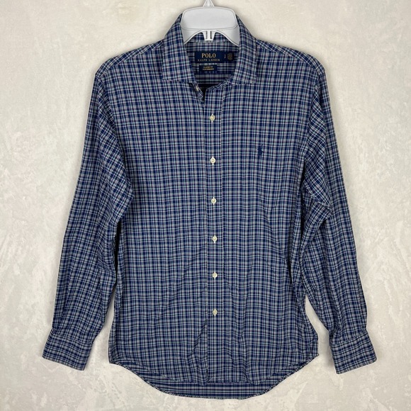 Polo Ralph Lauren Performance Button Up Shirt Mens Small Blue Plaid Long Sleeve - Picture 2 of 11